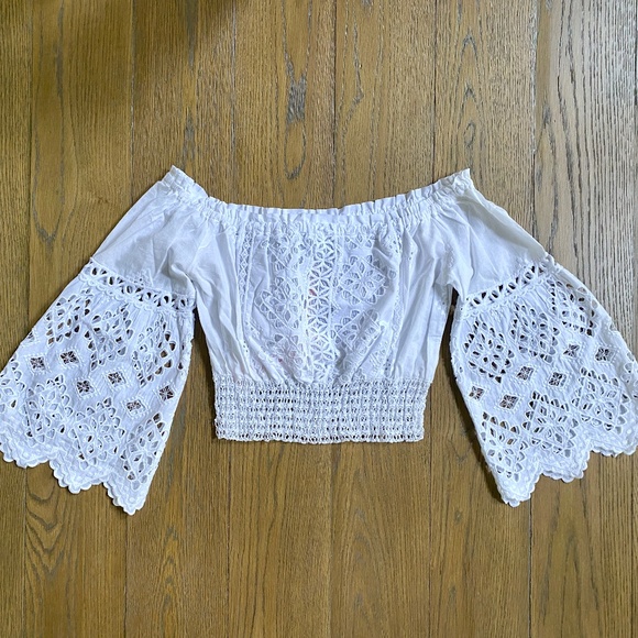 Smocked Ceca Off-The-Shoulder Lace Top New with tags - Picture 8 of 14